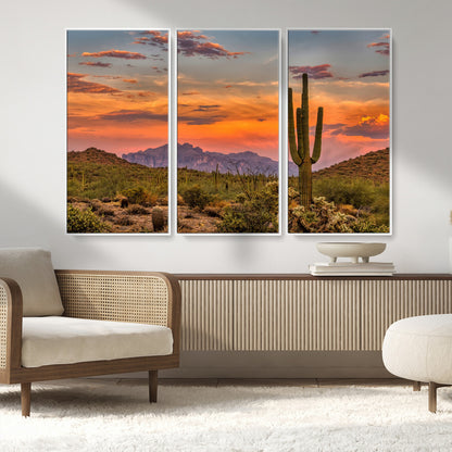 25332783-MGV-CV-36X24-Saguaro Cactus Wall Art Canvas Print, Framed Arizona Sunset Art Picture Print, Sonoran Desert Perfect Southwestern Boho Decor