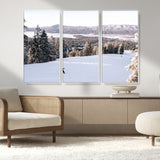 79857868-MGV-CV-36X24-Snowy Mountain Wall Art Canvas Print, Framed Ski Slope Art Picture Print, Winter Forest Perfect Modern Rustic Decor Artwork