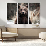 47112103-MGV-CV-36X24-Brown Bear Wall Art Canvas Print, Framed Forest Wildlife Art Picture Print, Woodland Bear Perfect Rustic Cabin Decor Artwork