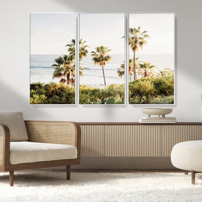 94707294-MGV-CV-36X24-California Coast Wall Art Canvas Print, Framed Palm Trees Art Picture Print, Coastal Landscape Perfect Coastal Minimalist Decor