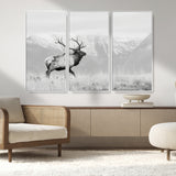 62278753-MGV-CV-36X24-Monochrome Elk Wall Art Canvas Print, Framed Mountain Wildlife Art Picture Print, Rustic Nature Perfect Rustic Minimalist Decor
