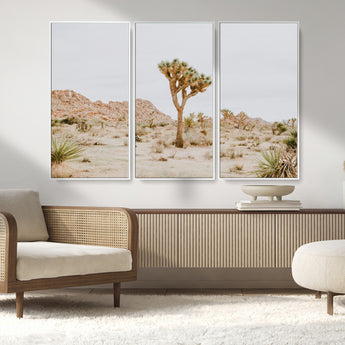 67109959-MGV-FC-48X32-3P_White-Joshua Tree Wall Art Canvas Print, Framed Neutral Desert Art Picture Print, Earthy Landscape Perfect Neutral Boho Decor Artwork