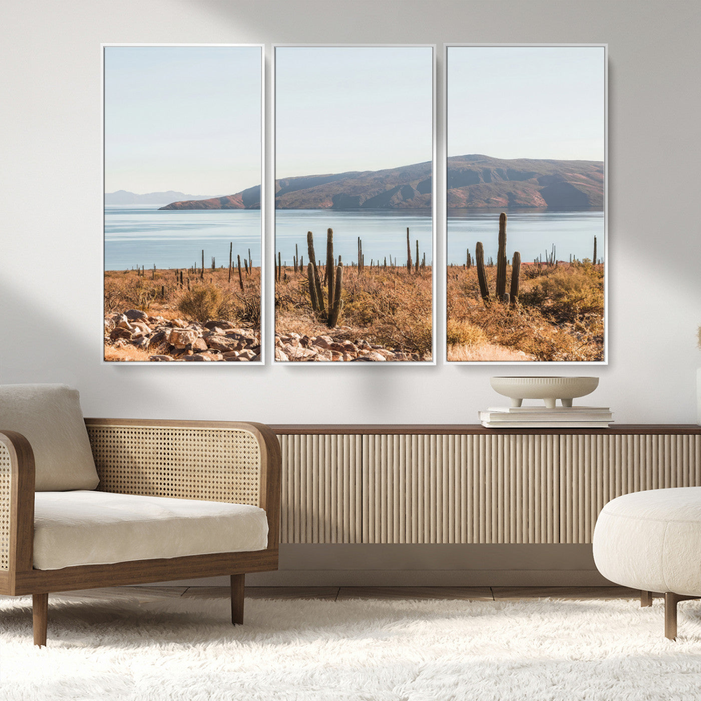 45193515-MGV-CV-36X24-Desert Cactus Wall Art Canvas Print, Framed Baja Coastline Art Picture Print, Coastal Desert Perfect Southwestern Minimalist Decor