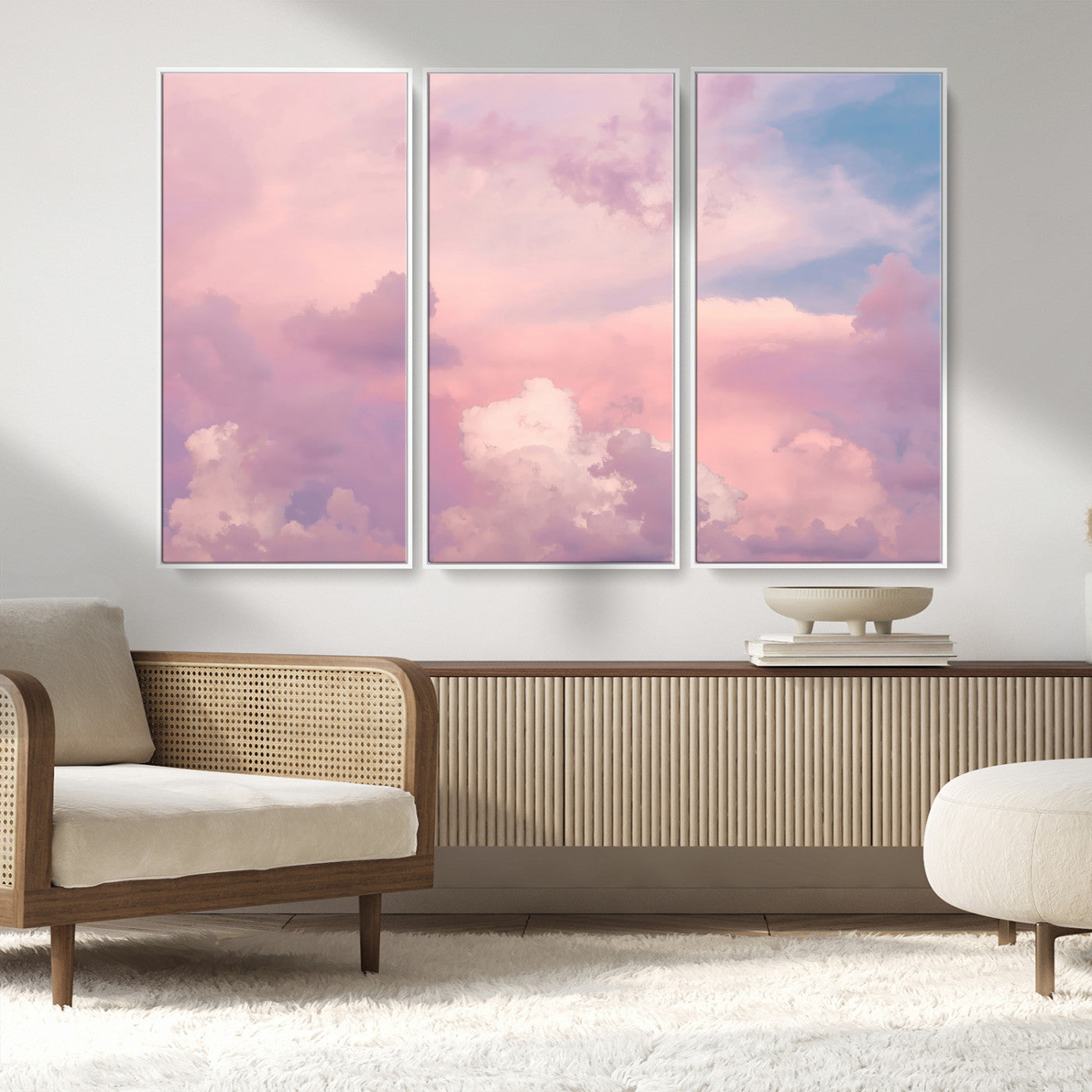 22874890-MGV-CV-36X24-Pastel Sky Wall Art Canvas Print, Framed Dreamy Cloudscape Art Picture Print, Sunset Glow Perfect Minimalist Serenity Decor