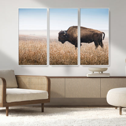 99620201-MGV-CV-36X24-Wild Bison Wall Art Canvas Print, Framed Bison in Prairie Art Picture Print, Rustic Western Perfect Rustic Western Decor Artwork