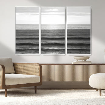 47305203-MGV-CV-36X24-Monochrome Ocean Wall Art Canvas Print, Framed Moody Ocean Art Picture Print, Calm Ocean Perfect Minimalist Coastal Decor Artwork