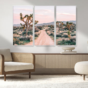 12540952-MGV-FC-48X32-3P_White-Joshua Tree Park Wall Art Canvas Print, Framed Desert Road Art Picture Print, Sunset Drive Perfect Southwestern Boho Decor Artwork