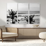 17508038-MGV-CV-36X24-Tropical Coastline Wall Art Canvas Print, Framed Palm Trees Art Picture Print, Ocean Waves Perfect Minimalist Coastal Decor