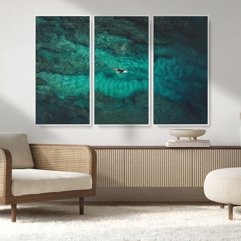 93287752-MGV-CV-36X24-Ocean Surf Wall Art Canvas Print, Framed Blue Waters Art Picture Print, Vibrant Seascape Perfect Coastal Adventure Decor Artwork