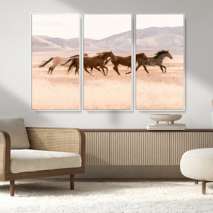83644685-MGV-FC-48X32-3P_White-Wild Horse Art Wall Art Canvas Print, Framed Rustic Western Art Picture Print, Desert Horse Scene Perfect Rustic Western Decor