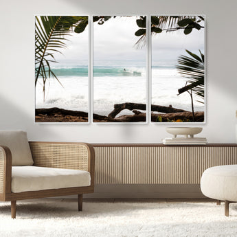 50382104-MGV-CV-36X24-Tropical Surf Wall Art Canvas Print, Framed Palm Tree View Art Picture Print, Beach House Art Perfect Boho Coastal Decor Artwork