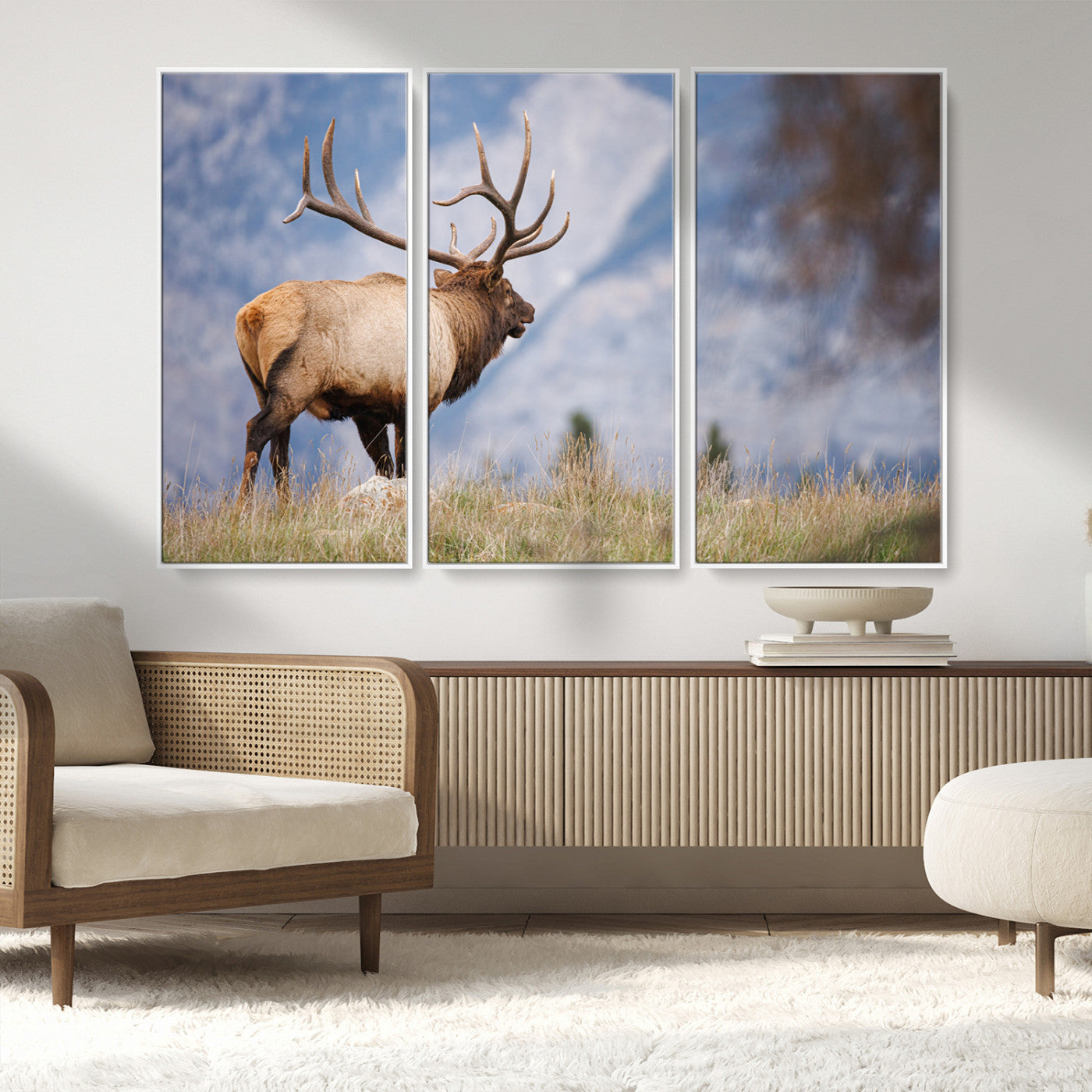 26365841-MGV-CV-36X24-Mountain Elk Art Wall Art Canvas Print, Framed Rustic Wildlife Print Art Picture Print, Lodge Style Decor Perfect Rustic Lodge