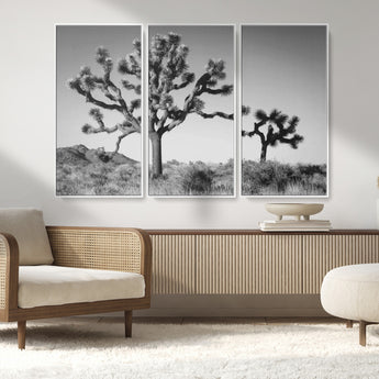 50975475-MGV-FC-48X32-3P_White-Joshua Tree Art Wall Art Canvas Print, Framed Desert Tree Print Art Picture Print, Black White Nature Perfect Southwestern Boho