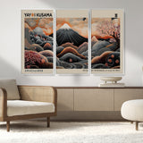 55739266-MGV-FC-48X32-3P_White-Japanese Wall Art Print – Abstract Yayoi Kusama Inspired Dotted Landscape Poster, Surreal Oriental Mountain and Cherry Blossom