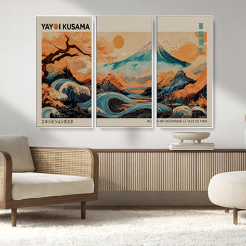 22373530-MGV-FC-48X32-3P_White-Japanese Mt Fuji Wave Art Print – Ukiyo e Inspired Sun & Cherry Blossom Poster, Traditional Asian Landscape Painting, Modern