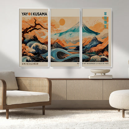 22373530-MGV-FC-48X32-3P_White-Japanese Mt Fuji Wave Art Print – Ukiyo e Inspired Sun & Cherry Blossom Poster, Traditional Asian Landscape Painting, Modern