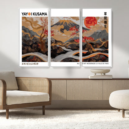 40959107-MGV-CV-36X24-Japanese Fuji Wall Art Print – Red Sun & Cherry Blossom Poster, Gold Wave Ukiyo-e Inspired Modern Japan Landscape Painting,