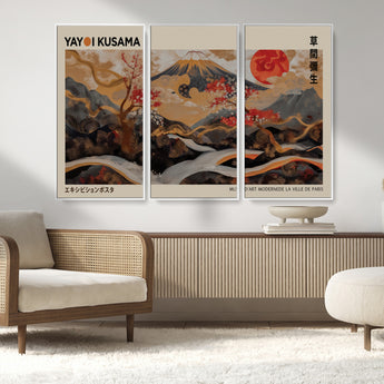 77970791-MGV-FC-48X32-3P_White-Mount Fuji Golden Abstract Wall Art – Japanese Landscape Canvas Poster, Cherry Blossom & Red Sun Painting, Elegant Zen Oriental