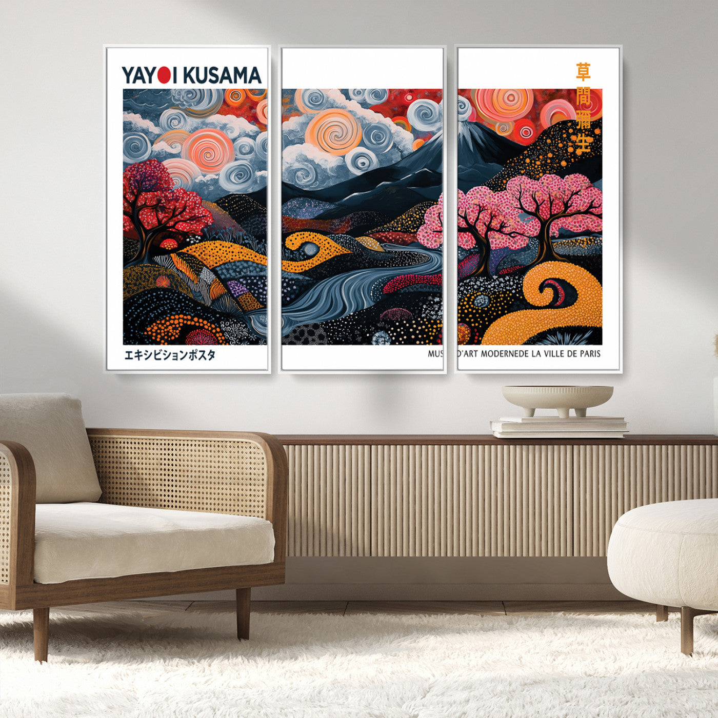 43879290-MGV-FC-48X32-3P_White-Japanese Abstract Wall Art – Mount Fuji Cherry Blossom Canvas Print, Modern Asian Inspired Landscape Decor for Living Room,