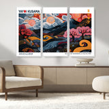 43879290-MGV-FC-48X32-3P_White-Japanese Abstract Wall Art – Mount Fuji Cherry Blossom Canvas Print, Modern Asian Inspired Landscape Decor for Living Room,