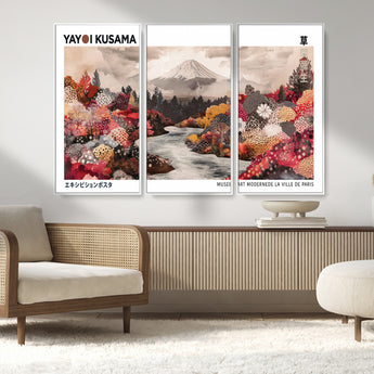 32352074-MGV-FC-48X32-3P_White-Japanese Landscape Wall Art – Mount Fuji River Canvas Print, Modern Asian Inspired Nature Decor for Living Room, Bedroom, Office