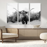 97280319-MGV-CV-36X24-Longhorn Photography Wall Art Canvas Print, Framed Western Cow Decor Art Picture Print, Texas Ranch Style Perfect Rustic Farmhouse