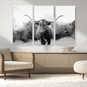 97280319-MGV-CV-36X24-Longhorn Photography Wall Art Canvas Print, Framed Western Cow Decor Art Picture Print, Texas Ranch Style Perfect Rustic Farmhouse