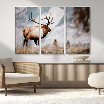 70489411-MGV-CV-36X24-Elk Photography Wall Art Canvas Print, Framed Mountain Wildlife Art Picture Print, Rustic Nature Decor Perfect Rustic Lodge Decor