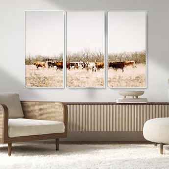 12454132-MGV-CV-36X24-Cow Herd Photography Wall Art Canvas Print, Framed Rustic Farmhouse Decor Art Picture Print, Western Ranch Style Perfect Rustic