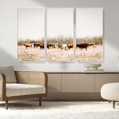 12454132-MGV-CV-36X24-Cow Herd Photography Wall Art Canvas Print, Framed Rustic Farmhouse Decor Art Picture Print, Western Ranch Style Perfect Rustic