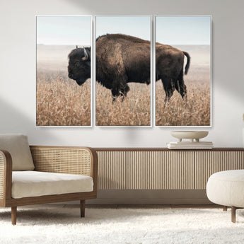 34451925-MGV-CV-36X24-Rustic Bison Decor Wall Art Canvas Print, Framed Buffalo Home Accent Art Picture Print, Prairie Wildlife Scene Perfect Western