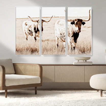 39672786-MGV-FC-48X32-3P_White-Rustic Cow Scene Wall Art Canvas Print, Framed Farmhouse Style Cattle Art Picture Print, Prairie Animal Duo Perfect Rustic Western