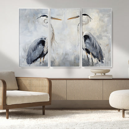 90806932-MGV-FC-48X32-3P_White-Heron Wall Art Wall Art Canvas Print, Framed Bird Canvas Decor Art Picture Print, Nature Inspired Perfect Coastal Minimalist Decor