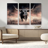 71457818-MGV-CV-36X24-Longhorn Wall Art Wall Art Canvas Print, Framed Western Bull Canvas Art Picture Print, Rustic Cow Decor Perfect Western Dramatic