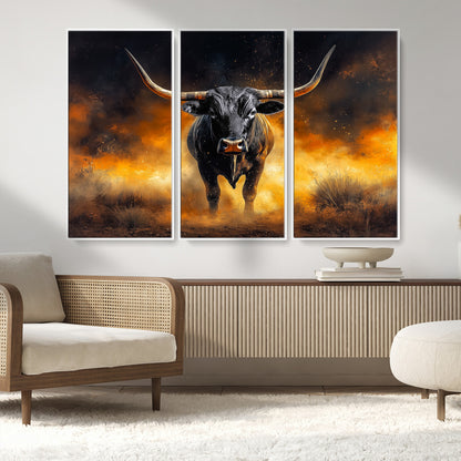 58293979-MGV-CV-36X24-Longhorn Canvas Wall Art Canvas Print, Framed Bold Bull Wall Art Art Picture Print, Western Animal Decor Perfect Western Dramatic