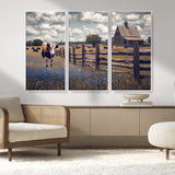 22296025-MGV-FC-48X32-3P_White-Texas Longhorn Canvas Wall Art Canvas Print, Framed Rustic Barn Wall Art Art Picture Print, Farmhouse Cow Decor Perfect Rustic