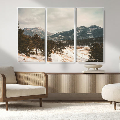 77311749-MGV-FC-48X32-3P_White-Mountain Landscape Wall Art Canvas Print, Framed Snowy Peaks Art Picture Print, Alpine Aesthetic Perfect Rustic Winter Decor