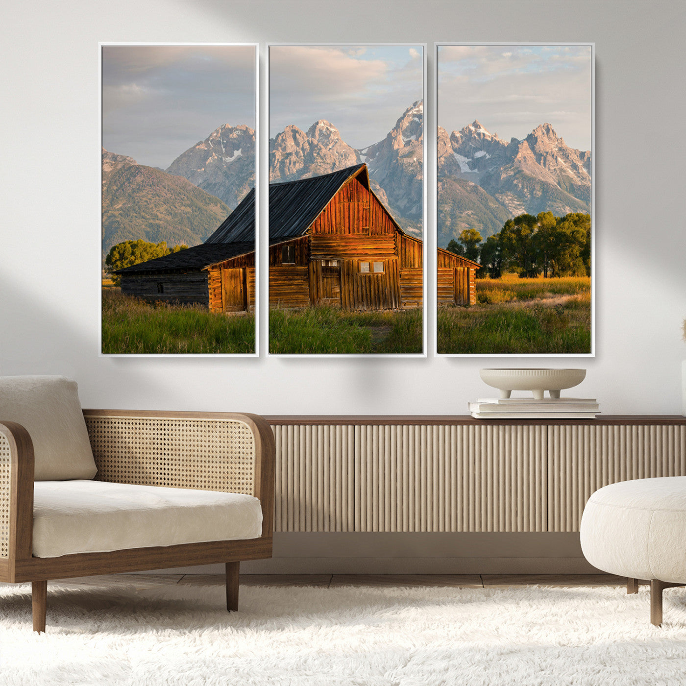 31771014-MGV-FC-48X32-3P_White-Rustic Barn Wall Art Canvas Print, Framed Western Landscape Art Picture Print, Farmhouse Style Perfect Rustic Farmhouse Decor