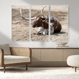 76549210-MGV-CV-36X24-Texas Longhorn Wall Art Canvas Print, Framed Country Living Art Picture Print, Farmhouse Aesthetic Perfect Western Rustic Decor