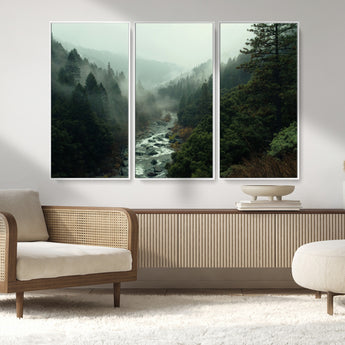 48497565-MGV-CV-36X24-Misty Forest Wall Art Canvas Print, Framed Foggy River Art Picture Print, Moody Landscape Perfect Moody Wilderness Decor Artwork