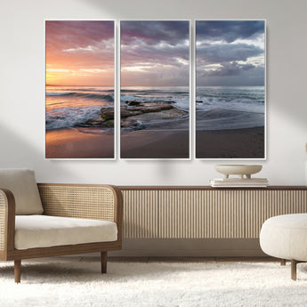 94208089-MGV-CV-36X24-Golden Hour Wall Art Canvas Print, Framed Tranquil Waves Art Picture Print, Beach Horizon Perfect Coastal Serenity Decor Artwork