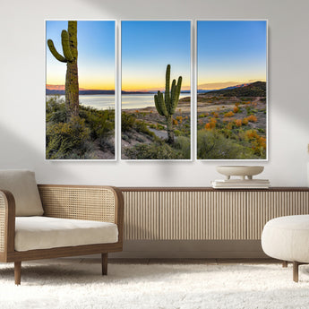 52844711-MGV-CV-36X24-Saguaro Cactus Wall Art Canvas Print, Framed Desert Sunset Art Picture Print, Southwestern Scene Perfect Southwestern Rustic Decor