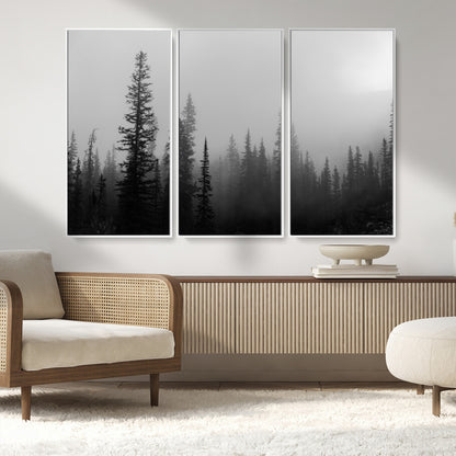 73138900-MGV-CV-36X24-Misty Pines Wall Art Canvas Print, Framed Woodland Photography Art Picture Print, Minimalist Decor Perfect Modern Rustic Decor