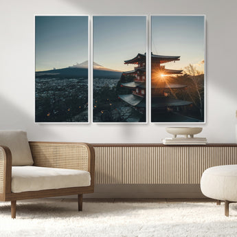 87729656-MGV-FC-48X32-3P_White-Mount Fuji Wall Art Canvas Print, Framed Japan Travel Art Picture Print, Chureito Pagoda Perfect Zen Minimalism Decor Artwork
