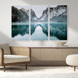 73098373-MGV-FC-48X32-3P_White-Mountain Lake Wall Art Canvas Print, Framed Winter Wonderland Art Picture Print, Snowy Peaks Perfect Modern Nature Decor Artwork