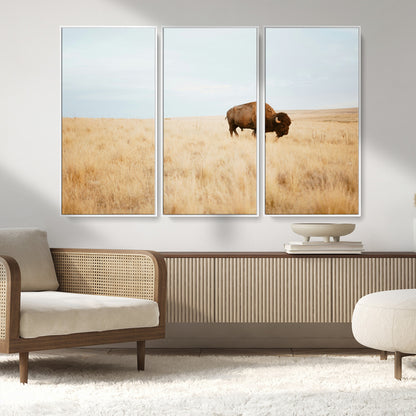 61392510-MGV-FC-48X32-3P_White-Buffalo Wall Art Wall Art Canvas Print, Framed Western Wildlife Decor Art Picture Print, Rustic Farmhouse Art Perfect Rustic