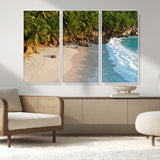 82312665-MGV-CV-36X24-Tropical Beach Wall Art Canvas Print, Framed Ocean Waves Art Picture Print, Palm Trees Perfect Coastal Minimalist Decor Artwork