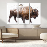 94261165-MGV-CV-36X24-Snowy Buffalo Wall Art Canvas Print, Framed Wildlife Photography Art Picture Print, Brown Tones Perfect Rustic Lodge Decor Decor