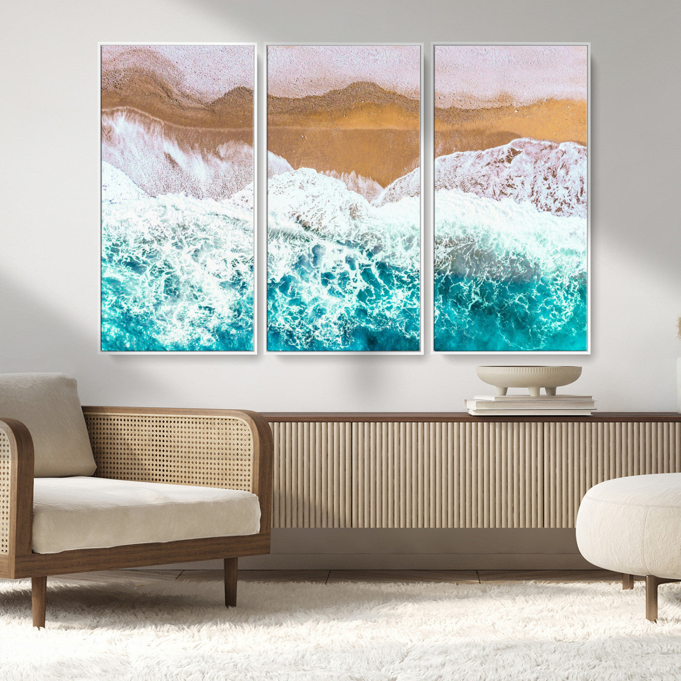 26870666-MGV-CV-36X24-Aerial Beach Wall Art Canvas Print, Framed Ocean Waves Art Picture Print, Coastal Landscape Perfect Coastal Minimalist Decor