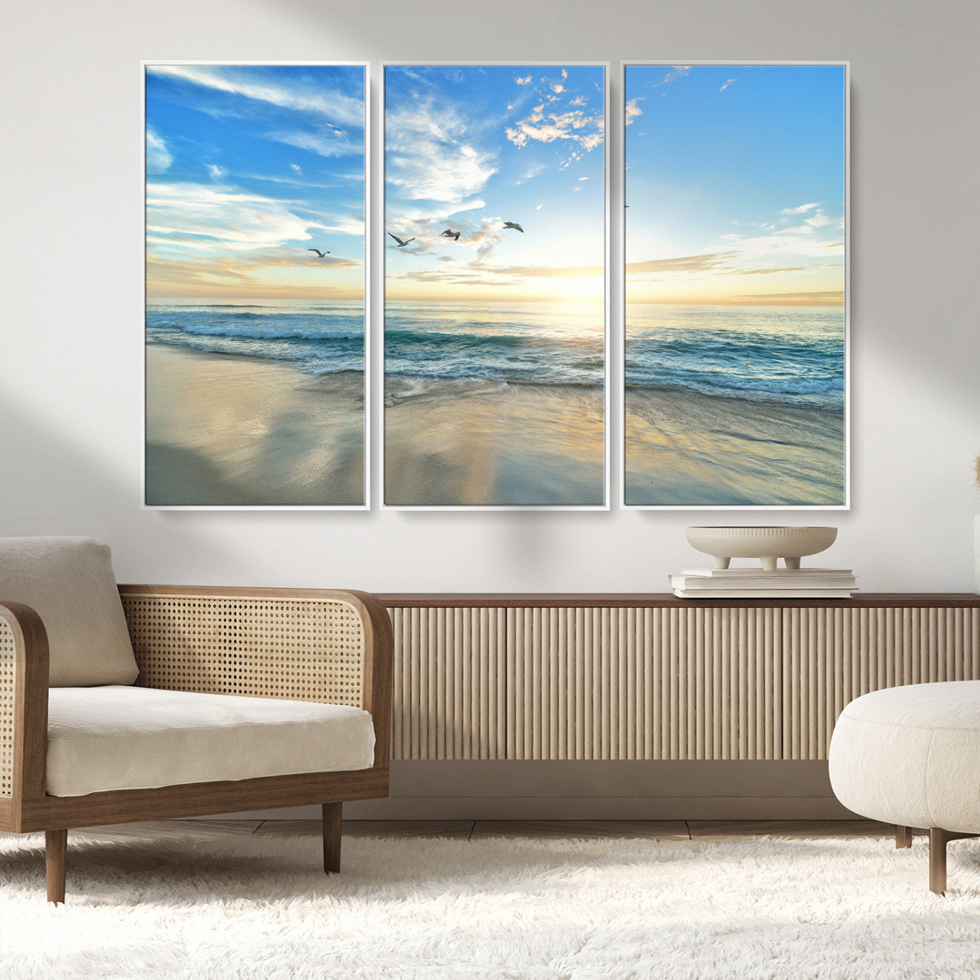 20708696-MGV-CV-36X24-Minimalist Seaside Wall Art Canvas Print, Framed Morning Glow Art Picture Print, Golden Reflections Perfect Coastal Minimalist